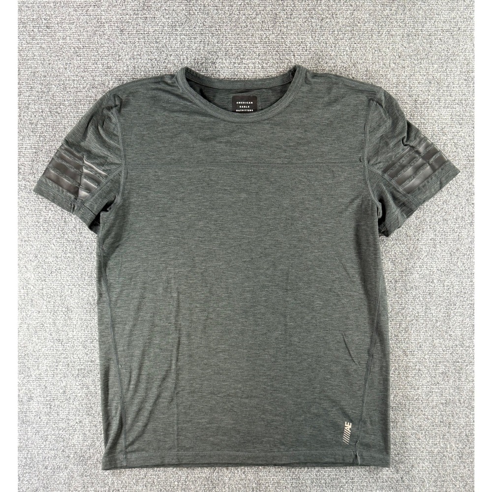 American Eagle AE Active Flex Mens Medium Gray Heather Striped Sleeve T-Shirt